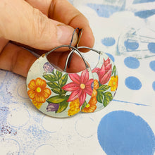 Load image into Gallery viewer, Pink &amp; Orange Blossom Circles Upcycled Tin Earrings