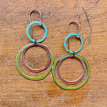 Load image into Gallery viewer, Moss, Earth &amp; Aqua Layered Circles Upcycled Tin Earrings