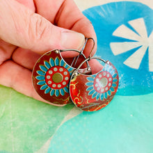 Load image into Gallery viewer, Happy Blue Blossoms Circles Upcycled Tin Earrings