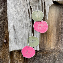Load image into Gallery viewer, Bright Pink &amp; Blue Clay Cosmos Upcycled Tin Earrings