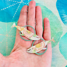Load image into Gallery viewer, Pink Flowers Humpback Upcycled Tin Earrings