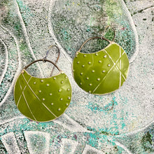 Load image into Gallery viewer, Silver Lined Olive Circles Upcycled Tin Earrings