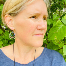Load image into Gallery viewer, Sky, Pink &amp; Moss Layered Circles Upcycled Tin Earrings