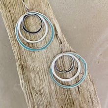 Load image into Gallery viewer, Midnight, Snow &amp; Slate Blue Layered Circles Upcycled Tin Earrings