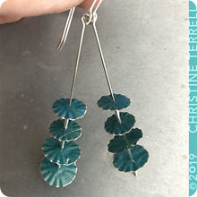 Load image into Gallery viewer, Teal Ruffled Circles Upcycled Tin Earrings