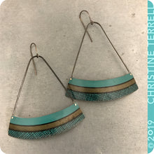 Load image into Gallery viewer, Teal Crosshatch Wide Arc Fan Zero Waste Tin Earrings