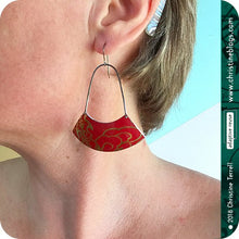 Load image into Gallery viewer, Pale Celadon White Dots Large Fan Recycled Tin Earrings