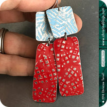 Load image into Gallery viewer, Red &amp; Blue Zero Waste Rustic Tin Earrings