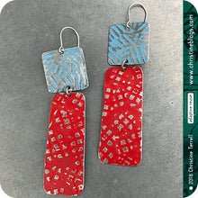Load image into Gallery viewer, Red &amp; Blue Zero Waste Rustic Tin Earrings
