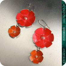 Load image into Gallery viewer, Red &amp; Persimmon Orange Double Flower Ethical Tin Earrings 30th Birthday Gift
