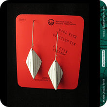 Load image into Gallery viewer, Linear Textured White Harlequin Upcycled Tin Earrings Tin Anniversary Gift