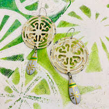 Load image into Gallery viewer, Open Mandala Golden Seeds Upcycled Tin Earrings