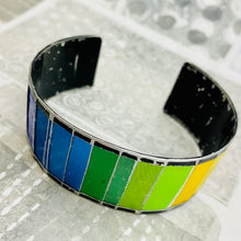 Load image into Gallery viewer, Rainbow Fenced Upcycled Tesserae Tin Cuff
