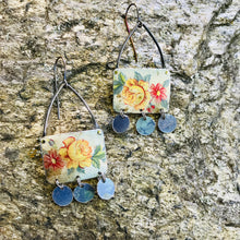 Load image into Gallery viewer, Yellow Roses Rectdangles Upcycled Tin Earrings