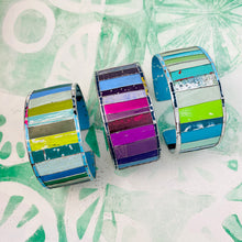 Load image into Gallery viewer, Fenced Aquas &amp; Cools Upcycled Tesserae Tin Cuff