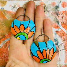 Load image into Gallery viewer, Filofax Orange Flowers Circles Upcycled Tin Earrings