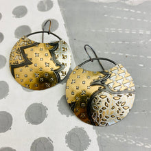 Load image into Gallery viewer, Mixed Silver &amp; Gold Patterns Circles Upcycled Tin Earrings