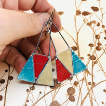 Load image into Gallery viewer, Long Triangles Tesserae Arched Wire Tin Earrings