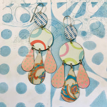 Load image into Gallery viewer, Pastels Circle &amp; Dashed Zero Waste Tin Chandelier Earrings