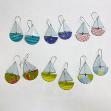 Load image into Gallery viewer, RESERVED 12 Upcycled Tin Sailboat Earrings