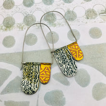 Load image into Gallery viewer, Midnight Blue &amp; Rose Gold Mixed Patterns Arch Dangle Tin Earrings