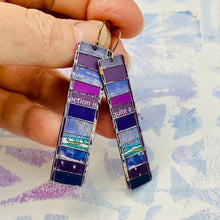 Load image into Gallery viewer, Fenced Mixed Plums II Rectangle Tin Earrings