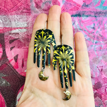 Load image into Gallery viewer, Midnight Golden Starburst Hands &amp; Moons Zero Waste Tin Earrings