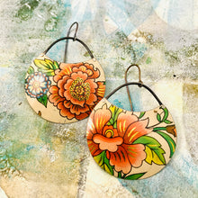 Load image into Gallery viewer, Big Pink Blossoms Circles Upcycled Tin Earrings