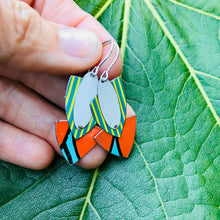 Load image into Gallery viewer, Mixed Brights Reuleaux Triangle Upcycled Teardrop Tin Earrings