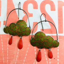 Load image into Gallery viewer, Olive Crackle Clouds &amp; Scarlet Rain Drops Zero Waste Tin Earrings
