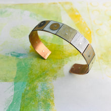 Load image into Gallery viewer, Pale Circles on Squares Upcycled Tesserae Tin Cuff