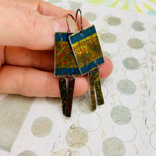Load image into Gallery viewer, Antique Gold &amp; Blue Windows Upcycled Tin Earrings