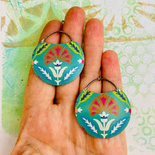 Load image into Gallery viewer, Fountain Flower Circles Upcycled Tin Earrings