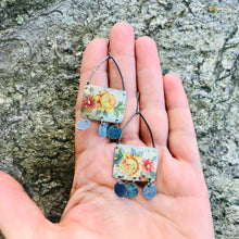 Load image into Gallery viewer, Yellow Roses Rectdangles Upcycled Tin Earrings