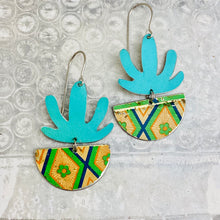 Load image into Gallery viewer, Turquoise Succulents in Vintage Pots Upcycled Tin Earrings