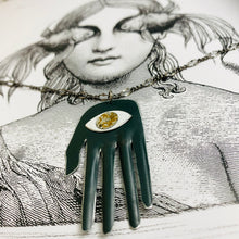 Load image into Gallery viewer, Hamsa in Deep Forest Talisman Zero Waste Tin Necklace