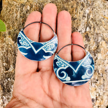 Load image into Gallery viewer, Deep Blueberry Crescent Circles Upcycled Tin Earrings