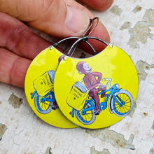 Load image into Gallery viewer, Curious George Delivery Circles Upcycled Tin Earrings