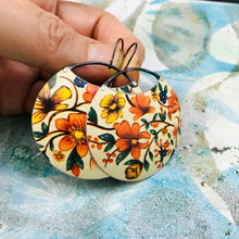 Load image into Gallery viewer, Orange Blossoms Circles Upcycled Tin Earrings