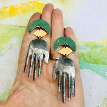 Load image into Gallery viewer, Gray Hand Talisman Zero Waste Tin Earrings