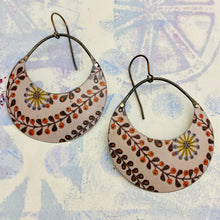 Load image into Gallery viewer, Dusty Lilac Pattern Crescent Circles Tin Earrings