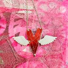 Load image into Gallery viewer, Sufi Heart Shimmery Crimson Upcycled Tin Necklace