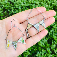 Load image into Gallery viewer, Mixed Botanicals Tiny Pennant Swag Upcycled Tin Earrings