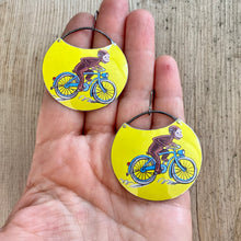 Load image into Gallery viewer, Biking Curious George Circles Upcycled Tin Earrings