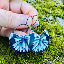 Load image into Gallery viewer, Flower Burst on Deep Blueberry Circles Upcycled Tin Earrings