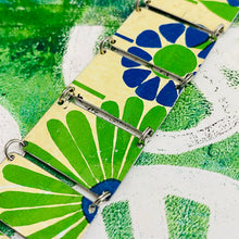 Load image into Gallery viewer, Mod Blue &amp; Green Flowers Upcycled Tin Bracelet