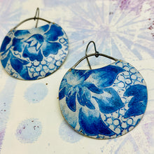 Load image into Gallery viewer, Watery Blue Flower Circles Upcycled Tin Earrings