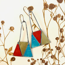 Load image into Gallery viewer, Long Triangles Tesserae Arched Wire Tin Earrings