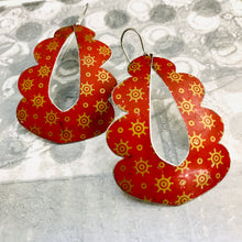 Load image into Gallery viewer, Vintage Scarlet and Golden Starlets Wavy Upcycled Tin Earrings