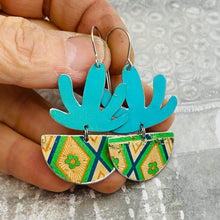 Load image into Gallery viewer, Turquoise Succulents in Vintage Pots Upcycled Tin Earrings